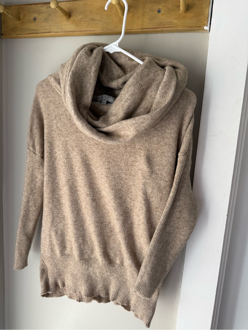 Poof! Cowl Neck Sweater in Taupe Beige